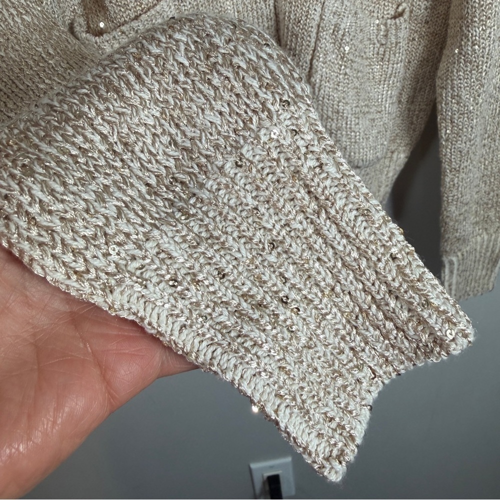 Marled Textured Knit Cardigan Sweater SMALL Oatmeal Coastal Cottage Quiet Luxury - Picture 7 of 13